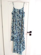 niebieska sukienka dluga na ramiaczkach w zebre zebra panterka 38M 36S