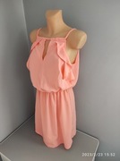 Sukienka zwiewna falbana brzoskwiniowa wiązana 