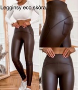 Legginsy eco skóra push up  czekolada czarne 