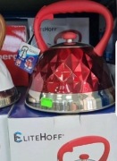 Czajnik gwizdek 2,5L ELITEHOFF czerwony – indukcja, gaz, stal nierdzewna