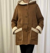 Przejściowa Damska Kurtka z Kapturem Kożuszek Kolor Camelowy 44