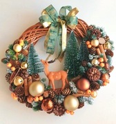 Wianek świąteczny christmas handmade rudy zielony brązowy wiklinowy