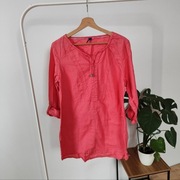 Tunika Cecil bluzka 40 L koralowa lniana koszula podwijane rękawy