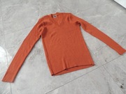 rudy sweterek z dekoltem V prążek do stylizacji retro vintage L L/XL