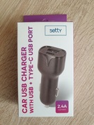 Ładowarka samochodowa 2,4A USB + typC
