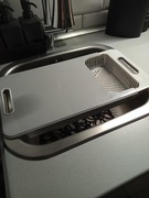 DESKA DO KROJENIA NA ZLEW zlewozmywakowa ROZSUWANA uchwyty z POJEMNIKIEM