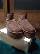 Brązowe czekoladowe botki śniegowce na platformie – Styl Ultra Mini