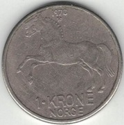 Norwegia 1 korona krone 1970 - 25 mm - nr 2
