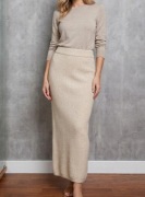 Spódnica długa, dzianinowa spódnica beżowa 44