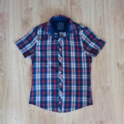 Męska koszula w kratkę z krótkim rękawem niebiesko-czerwona S FSBN