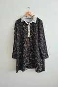 Czarna wzorzysta sukienka mini ZARA Trafaluc L 40 luźna trapezowa