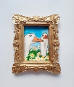 Mini Akwarela "Dwie Gąski" w ramce vintage, prezent, malowane, gęś, serce