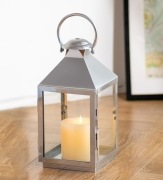 NUPTIO latarnia metalowa srebrna 35 cm świecznik ogrodowy