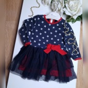 86cm, Śliczna Sukienka dla Dziewczynki Wizytowa Falbanki Białe Kokardy