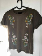 Bluzka koszulka t-shirt boho vintage haft kwiaty flowers Reserved XS 34