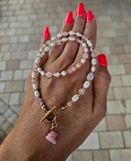 Naszyjnik z Kamieni Naturalnych Perły Naturalne Kwarc Różowy Agat Jadeit