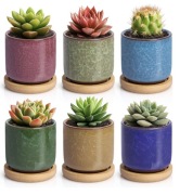6x ceramiczne doniczki na sukulenty z podstawkami 6 cm