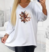 Bluzeczka damska biala kwiat plus size