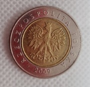 Moneta 5 zł z 2009 roku obiegowa 5zl złotych 2009r rok obiegowe RZADKA