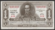 Boliwia 1 boliviano 1928/52 - Simon Bolivar - stan bankowy UNC