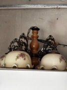 Żyrandol mosiądz drewno szkło mleczne vintage PRL art déco antyk
