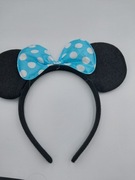 Opaska z uszamiMyszka Miki Minie z kokardą niebieska  w białe groszki 