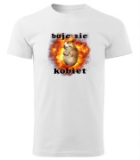 Koszulka bawełniana biała z nadrukiem nowa boje sie kobiet