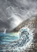 Mewy i burza. Original Akwarela A4