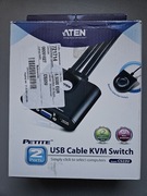 Kabel KVM 2x port USB z przełącznikiem na kablu wysuwanym