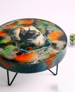 Stolik/kwietnik/podstawka 25 cm ręcznie malowany mixmedia patyna