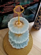 3 pozioma patera z żywicy epoksydowej błękit, perłowa biel, złoto handmade 