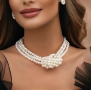 Naszyjnik trzyrzędowy - Białe perły - Supeł