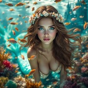 Obraz na płótnie Syrena na dnie oceanu 100x100 nowoczesny druk