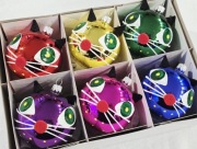 Bombki choinkowe kolorowe szklane kotki 6 ozdoby na choinkę retro jak prl 