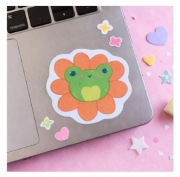  Zestaw 3 Naklejek - Urocza Żabka Kawaii, Kwiatek (10 cm)