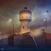 Śląsk - Gliwice - wieża ciśnień  grafika poster 50x50cm