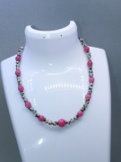 Naszyjnik kamienie naturalne rodochrozyt, jaspis dalmatyńczyk, hematyt