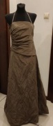 Elegancka długa sukienka – brąz/złoty połysk – rozmiar M