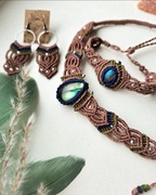 Komplet biżuterii ręcznie robionej z Labradorytem mikromakrama boho imvelo