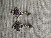 Śliczne srebrne 925 stare kolczyki z ametystem w stylu barokowym 