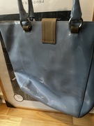 Batycki shopperka skóra niebieska bursztyn