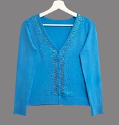 Damski bawełniany niebieski sweter z długim rękawem 36/S 