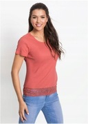 John Baner Bawełniany t-shirt, koszulka z koronką 40/42