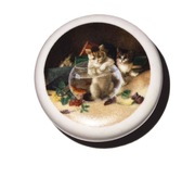 Gałka Meblowa ceramiczna z grafiką KOTY 33 mm Uchwyt Meblowy BIAŁY 10 sztuk