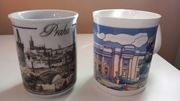 Dwa kubki Praha i Newcastle upon Tyne 9,5cm wysokości.