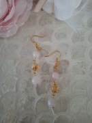 Kolczyki handmade srebro pozłacane z naturalnych kamieni cytryn kwarc różo