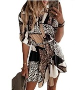 Mini Sukienka Trapezowa Tunika + pasek Panterka L