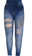 Legginsy damskie imitacja jeansu z prawdziwymi dziurami 