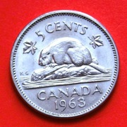 5  Centów  1963  r  -     Kanada   Bóbr 