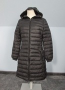 Jesienno zimowa długa pikowana kurtka, czarny pikowany płaszcz